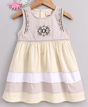 Smile Rabbit Sleeveless Frock Embroidered - Light Yellow