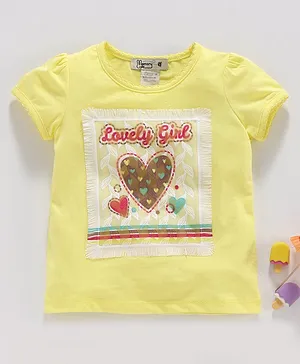Memory Life Short Sleeves Tee Heart Embroidered Patch - Yellow