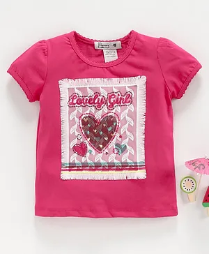 Memory Life Short Sleeves Tee Heart Embroidered Patch - Dark Pink