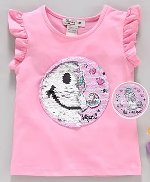 Memory Life Short Sleeves Tee 2 in 1 Design Changing Sequin Patch - Pink