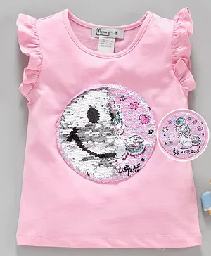Memory Life Short Sleeves Tee 2 in 1 Design Changing Sequin Patch - Light Pink