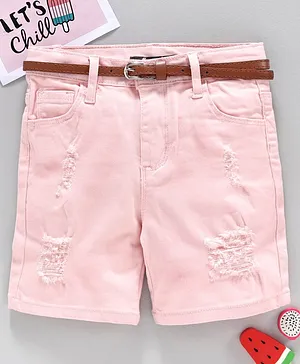 Memory Life Shorts With Belt Distressed - Light Pink