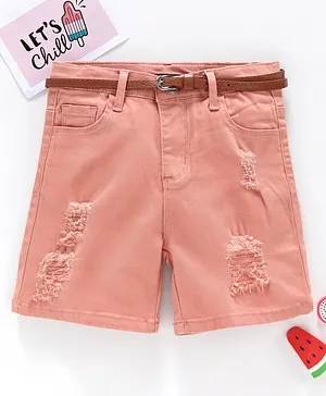 Memory Life Shorts With Belt Distressed - Peach