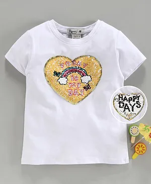 Memory Life Half Sleeves Tee 2 in 1 Design Changing Sequin Patch - White