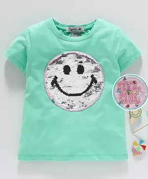 Memory Life Half Sleeves Tee 2 in 1 Design Changing Sequin Patch - Green