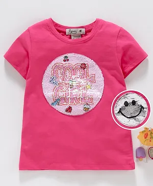 Memory Life Half Sleeves Tee 2 in 1 Design Changing Sequin Patch - Fuchsia