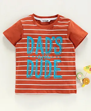 Memory Life Half Sleeves Striped Tee Dad's Dude Print - Rust Orange