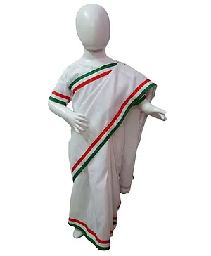 BookMyCostume Half Sleeves Tricolour Border Independence Day Costume Saree - White