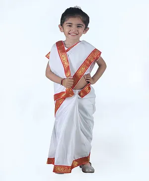 BookMyCostume Half Sleeves Sarojini Naidu Leader Costume - White Red