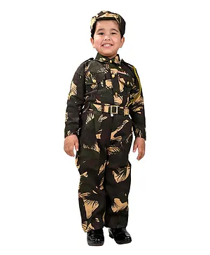 BookMyCostume Full Sleeves Commandos Profession Fancy Dress Costume - Green & Yellow