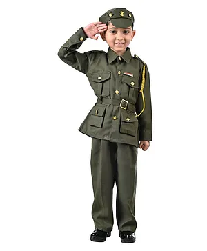 BookMyCostume Full Sleeves Army Soldier Profession Community Helper Fancy Dress Costume - Green & Golden