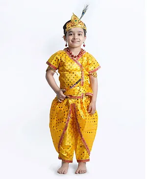 BookMyCostume Half Sleeves Polka Dot Print Shri Krishna Fancy Dress Costume - Yellow