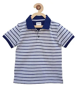 Campana Striped Polo Half Sleeves T-Shirt - Grey & Navy Blue