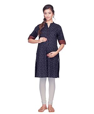 Kriti Half Sleeves Maternity Ethnic Kurta - Navy Blue