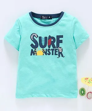 Memory Life Short Sleeves Tee Monster Print - Sea Green