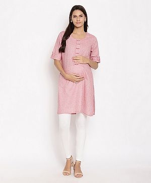 Kriti Three Fourth Sleeves Striped Maternity Ethnic Kurta - Pink