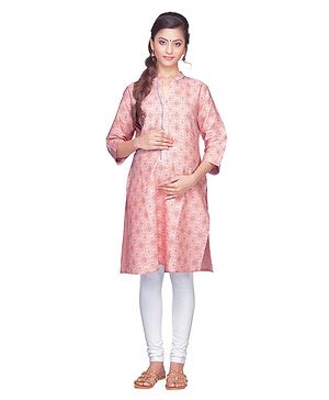 Kriti Three Fourth Sleeves Printed Maternity Kurta - Pink