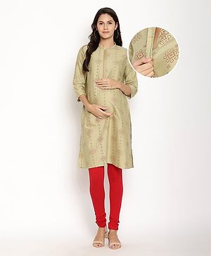 Kriti Three Fourth Sleeves Allover Print Kurta - Green