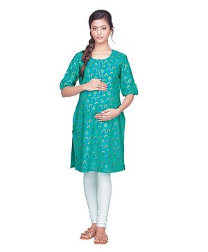 Kriti Half Sleeves Printed Maternity Kurta - Green