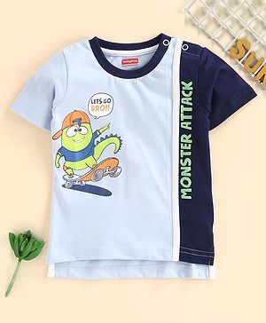 Babyhug Half Sleeves Tee Monster Print - Blue