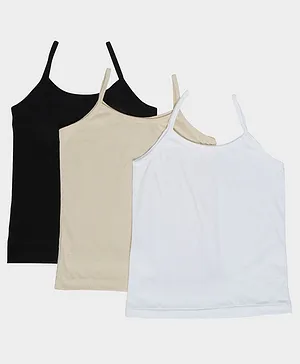 Chipbeys Sleeveless Solid Pack Of Three Camisoles - Black White Beige