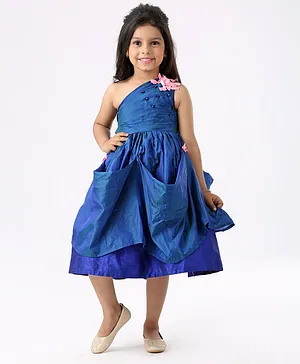 PinkCow Sleeveless Drape Style Floral Decor Dress - Blue