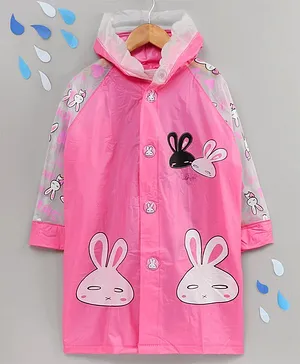 Full Sleeves Raincoat with Pouch Bunny Print - Pink