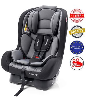 Babyhug Expedition 3 in 1 Convertible Car Seat With Recliner 1 Year Warranty - Black Grey| Side Impact Protection| Head Support| Adjustable Headrest| Safety Harness| Removable & Washable Seat Cover