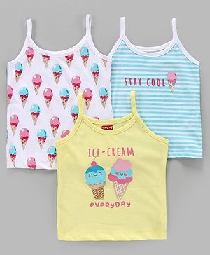 Babyhug 100% Cotton Sleeveless Slips Ice Cream Print Pack of 3 - White Yellow Blue