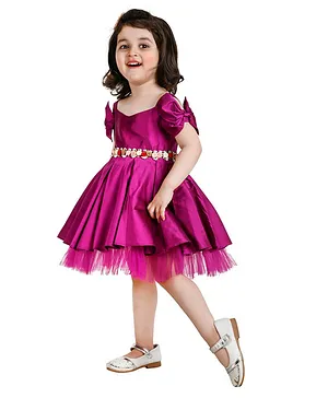Jelly Jones Short Sleeves Flower Embellished Dress - Purple