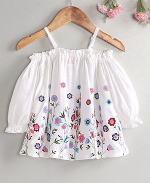 Babyhug Cold Shoulder Top Floral Print - White