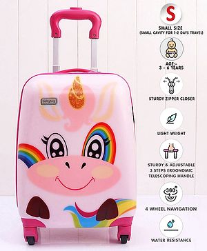 Babyhug Kid's Small 1 Day Trip Trolley Bag Unicorn Print - 18 Inches| Shock Resistant| Telescopic Handle| Water Resistant| Easy Zipper Closure| Durable Wheels