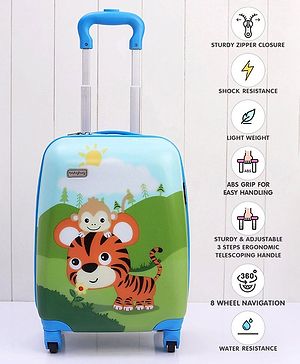 Babyhug Kid's Small 1 Day Trip Trolley Bag Animal Print - 18 Inches| Shock Resistant| Telescopic Handle| Water Resistant| Easy Zipper Closure| Durable Wheels