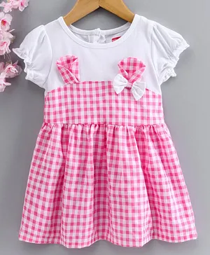 Babyhug Short Sleeves Checked Frock - Pink White
