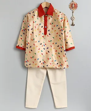 Asthetika Triangle Printed Full Sleeves Kurta &  Pajama Set - Multi Colour