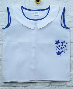 Mish Organic Sleeveless Stars Embroidery Detailing Organic Cotton Top - White & Blue