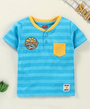 Babyhug Half Sleeves Striped Tee - Blue - 9-12m Blue