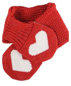 Yellow Bee Heart Print Detailing Scarf - Red