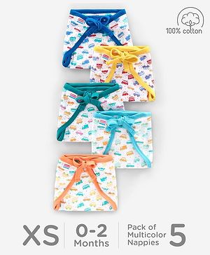 Babyhug Interlock Cloth Nappy Set of 5 Extra Small - Vehicle Print