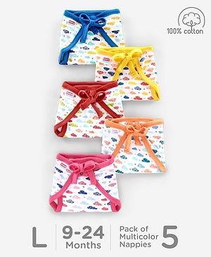 Babyhug Interlock Cloth Nappy Set of 5 Large - Cloud Print - Large Multi Color