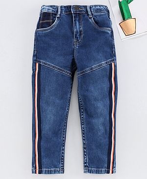 Babyhug Full Length Elasticated Waist Jeans - Blue