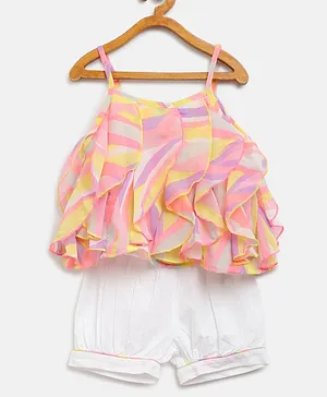 Nauti Nati Sleeveless Abstract Print Top With Shorts - Pink White