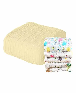 Mom's Home Muslin Towel & Wash Cloths Set Pack of 6 - Yellow