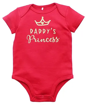 Kadam Baby Daddy's Princess Print Half Sleeves Onesie - Red