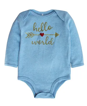 Kadam Baby Hello World Print Full Sleeves Onesie - Blue
