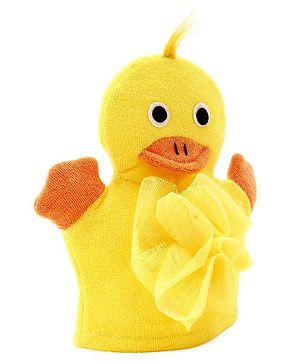 Babyhug Duck Shape Bath Glove With Attached Loofah - Yellow
