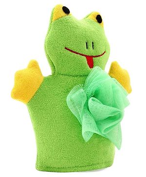 Babyhug Froggy Shape Bath Glove With Attached Loofah - Green