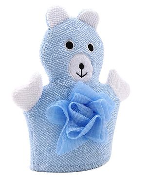 Babyhug Bear Shape Bath Glove With Attached Loofah - Blue
