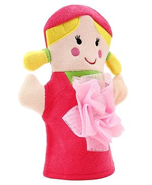 Babyhug Doll Shape Bath Glove With Attached Loofah - Pink