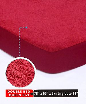Babyhug Soft Terry Double Bed Waterproof Mattress Protector Breathable Fitted Cover Sheet 78 x 60 Inches Queen Size - Maroon